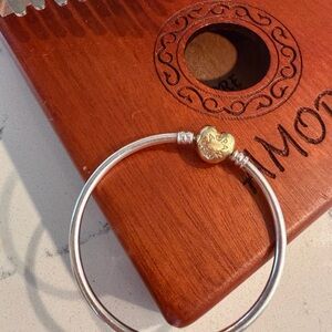 Pandora Two-Tone Heart Clasp Bangle - Silver and Gold